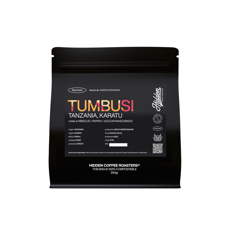 Pack de 250g de café Tumbusi de Hidden Coffee Roasters.